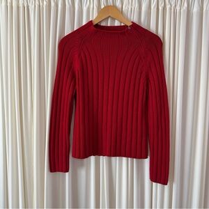 Weekend Max Mara Women's Yarn Red Ribbed Sweater Jumper 100% Wool